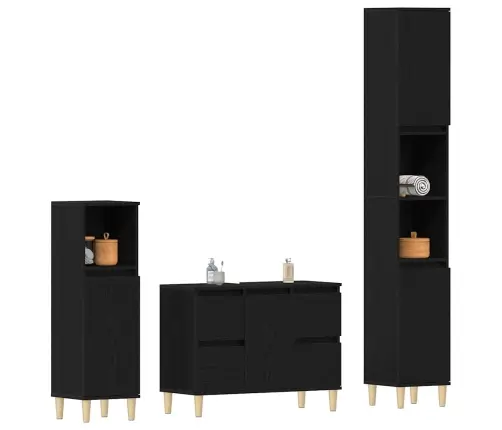 Vannitoa Mööbleset Uksega 3 Pcs Must 30 X 30 X 180 Cm Tehispuit