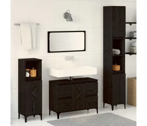 3 Daļu Vannas Istabas Mēbeļu Komplekts Melna Ozola Inženierijas Koks Vidaxl