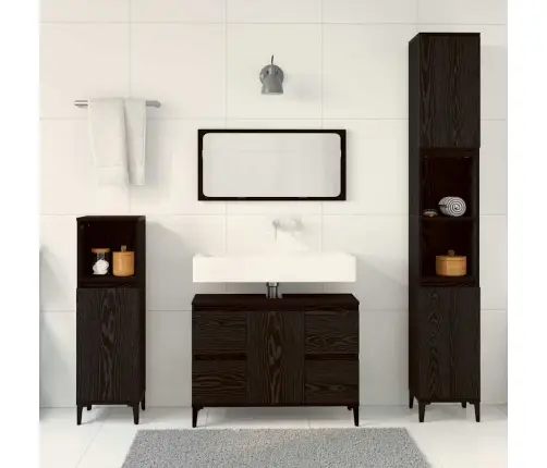 3 Daļu Vannas Istabas Mēbeļu Komplekts Melna Ozola Inženierijas Koks Vidaxl