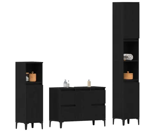 3 Daļu Vannas Istabas Mēbeļu Komplekts Melna Ozola Inženierijas Koks Vidaxl