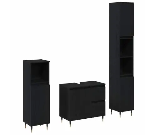 Vannitoa Mööblikomplekt Uksega 3 Pcs Must Tamm 30 X 30 X 190 Cm