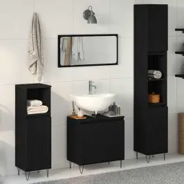 Vannitoa Mööblikomplekt Uksega 3 Pcs Must Tamm 30 X 30 X 190 Cm