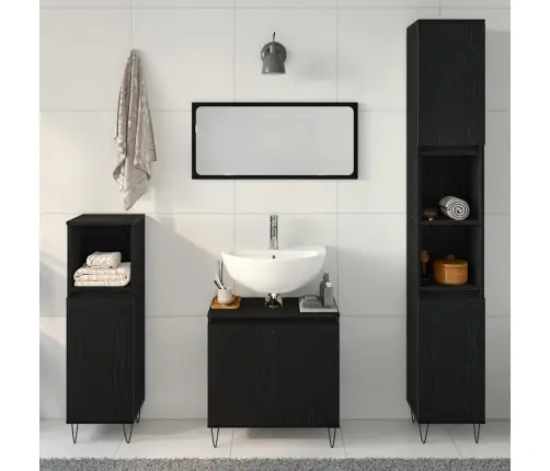 3 Gabalu Vannasistabas Komplekts Melna Oša Inženierijas Koks Vidaxl