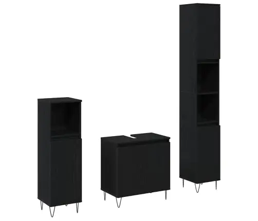 3 Gabalu Vannasistabas Komplekts Melna Oša Inženierijas Koks Vidaxl