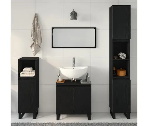 Vannitoa Mööbleset Uksega 3 Pcs Must 30 X 30 X 190 Cm Tehispuit