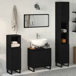 Vannitoa Mööbleset 3 Pcs Must Tamm Töödeldud Puit Ja Metall