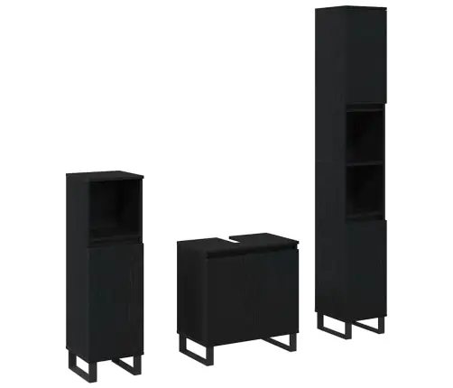 Vannitoa Mööbleset Uksega 3 Pcs Must 30 X 30 X 190 Cm Tehispuit