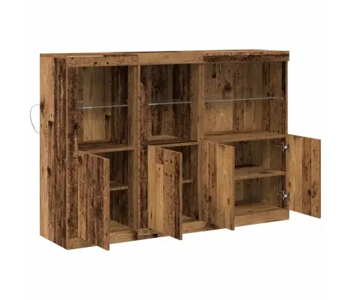Sideboard Ar Led Gaismām Vecs Koks 142.5X37X100 Cm Vidaxl