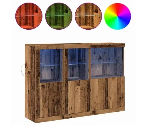 Sideboard Ar Led Gaismām Vecs Koks 142.5X37X100 Cm Vidaxl