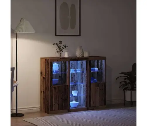 Bufete Ar Led Gaismām Vecā Koka 123X37X100 Cm Inženierijas Koks Vidaxl