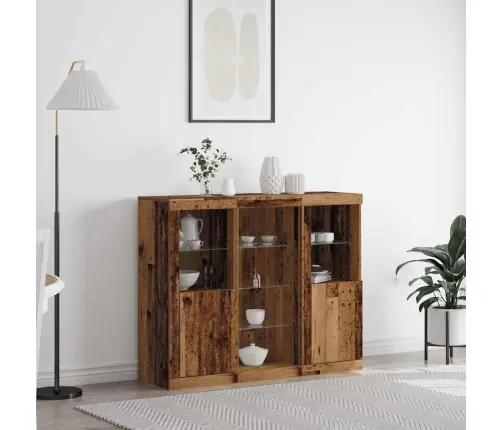 Bufete Ar Led Gaismām Vecā Koka 123X37X100 Cm Inženierijas Koks Vidaxl