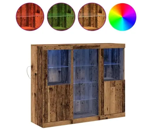 Bufete Ar Led Gaismām Vecā Koka 123X37X100 Cm Inženierijas Koks Vidaxl