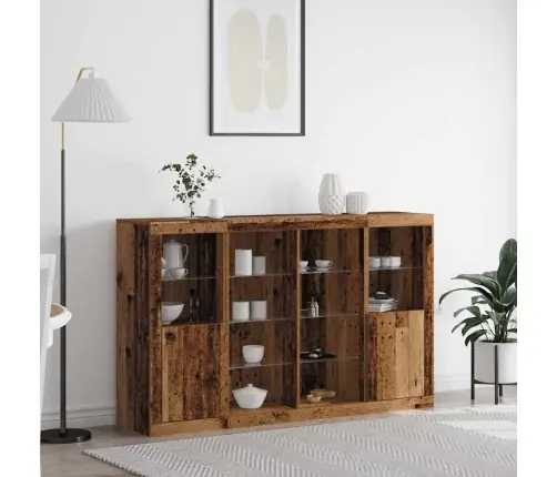 Bufete Ar Led Gaismām Vecs Koks 163X37X100 Cm Vidaxl