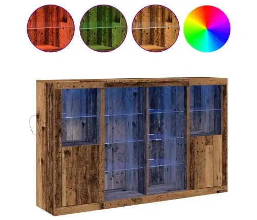 Bufete Ar Led Gaismām Vecs Koks 163X37X100 Cm Vidaxl