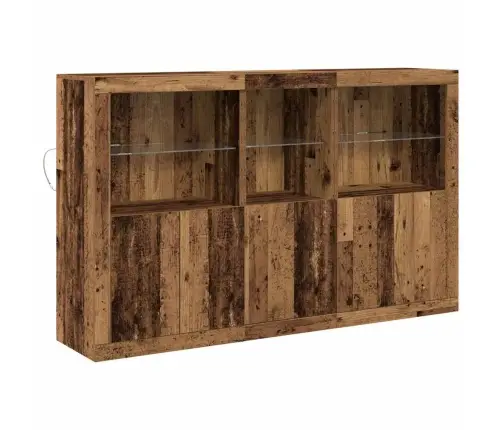 Sideboard Ar Led Gaismām Vecs Koks 162X37X100 Cm Rūpnieciski Apstrādāts Koks Vidaxl