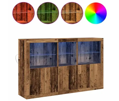 Sideboard Ar Led Gaismām Vecs Koks 162X37X100 Cm Rūpnieciski Apstrādāts Koks Vidaxl