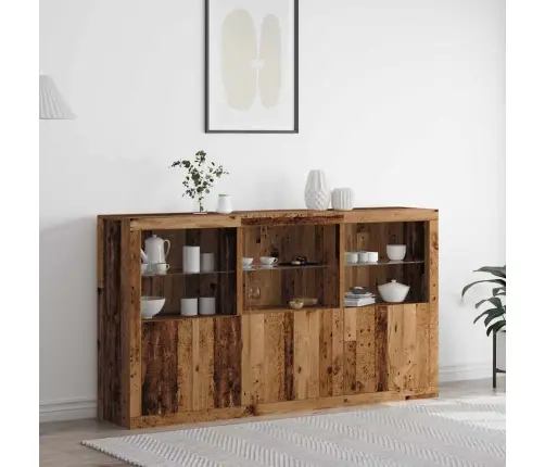 Bufete Ar Led Gaismām Vecs Koks 181.5 X 37 X 100 Cm Inženieru Koks Vidaxl