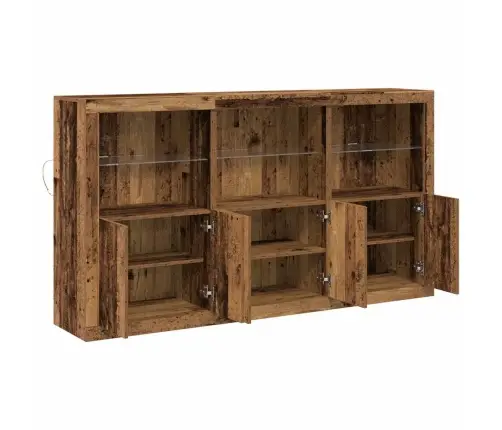 Pusdienu Galds Ar Led Gaismām Vecais Koks 162X37X100 Cm Inženierijas Koks Vidaxl