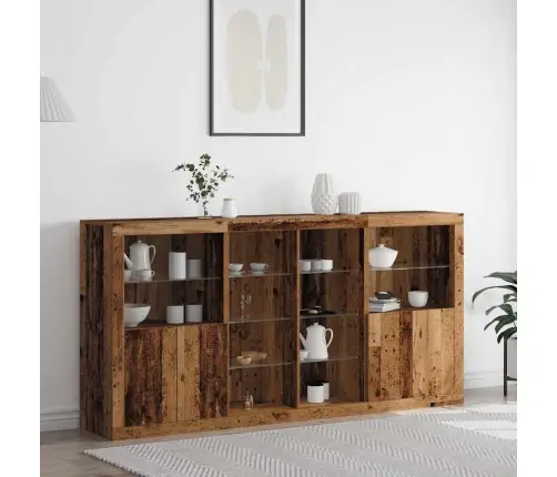 Sekretārs Ar Led Gaismām Vecs Koks 202X37X100 Cm Inženieru Koks Vidaxl