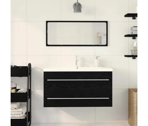 Izlietnes Skapītis Ar Izlietni Ar Atvilktni 3 Pcs Melns Ozols Vidaxl