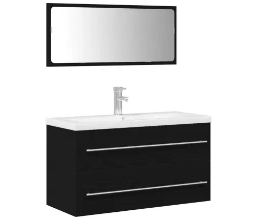 Izlietnes Skapītis Ar Izlietni Ar Atvilktni 3 Pcs Melns Ozols Vidaxl