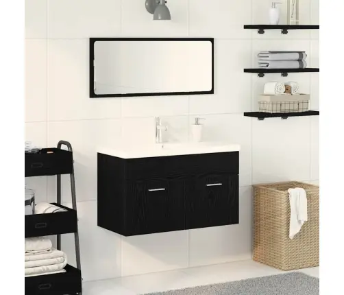 Izlietnes Skapītis Ar Durvīm Melns Ozolkoks 90 X 38.5 X 46 Cm Vidaxl