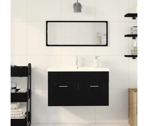 Izlietnes Skapītis Ar Durvīm Melns Ozolkoks 90 X 38.5 X 46 Cm Vidaxl