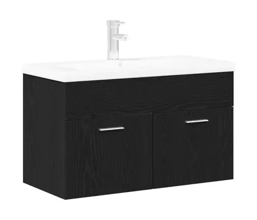 Izlietnes Skapītis Ar Durvīm Melns Ozolkoks 90 X 38.5 X 46 Cm Vidaxl