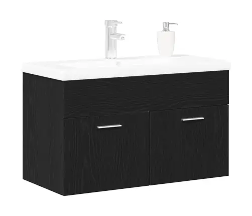 Izlietnes Skapītis Ar Durvīm Melns Ozolkoks 90 X 38.5 X 46 Cm Vidaxl