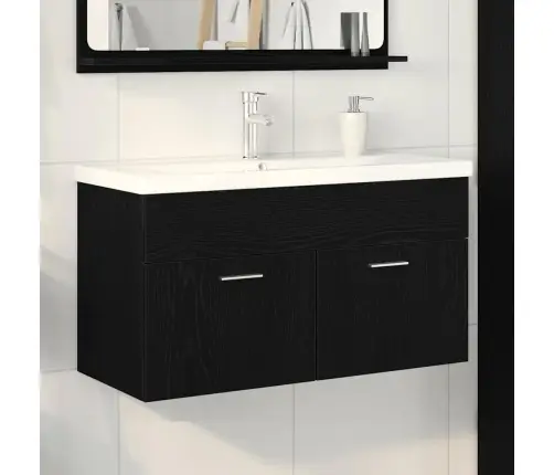 Izlietnes Skapītis Ar Durvīm Melns Ozolkoks 90 X 38.5 X 46 Cm Vidaxl