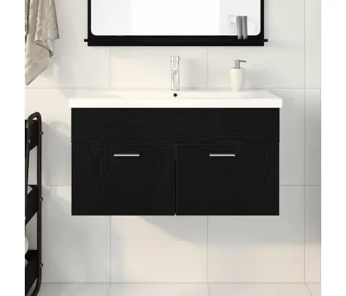 Izlietnes Skapītis Ar Durvīm Melns Ozolkoks 90 X 38.5 X 46 Cm Vidaxl