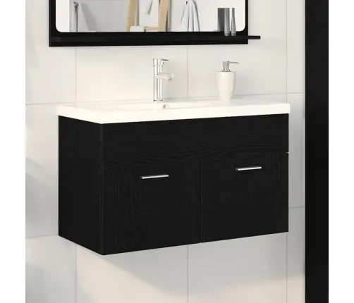 Izlietnes Skapītis Ar Durvīm Melns Ozolkoks 80 X 38.5 X 46 Cm Vidaxl