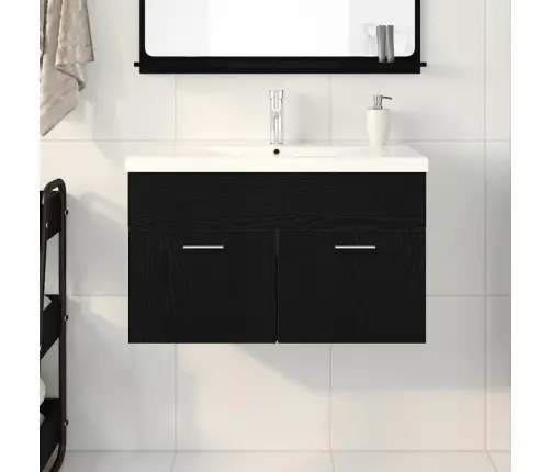 Izlietnes Skapītis Ar Durvīm Melns Ozolkoks 80 X 38.5 X 46 Cm Vidaxl