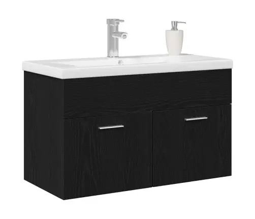Izlietnes Skapītis Ar Durvīm Melns Ozolkoks 80 X 38.5 X 46 Cm Vidaxl
