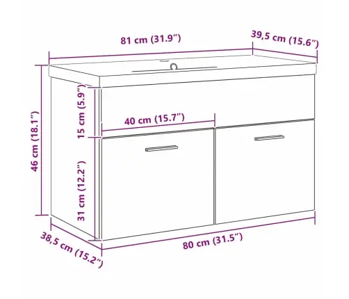Izlietnes Skapītis Ar Durvīm Melns Ozolkoks 80 X 38.5 X 46 Cm Vidaxl