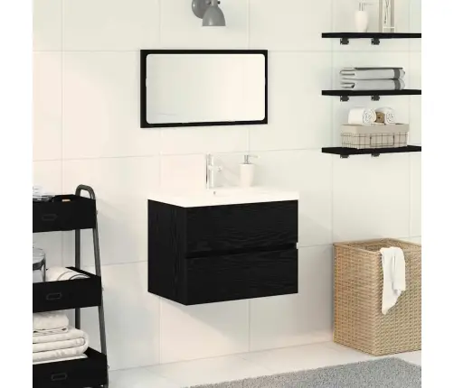 Izlietnes Skapītis Ar Iebūvētu Izlietni Melnā Ozola Inženierijas Koks Vidaxl