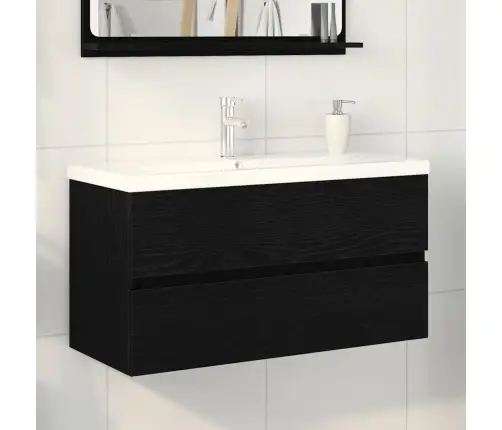 Kriauklės Spintelė Su Saugykla Juoda Ąžuolo 90 X 39 X 62 Cm