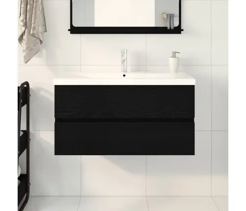 Kriauklės Spintelė Su Saugykla Juoda Ąžuolo 90 X 39 X 62 Cm