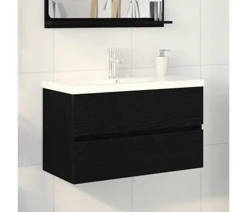 Kriauklės Spintelė Su Saugykla Juoda Ąžuolo 80 X 39 X 62 Cm