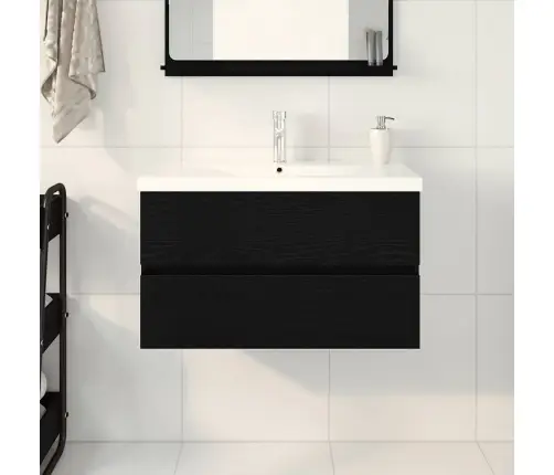 Kriauklės Spintelė Su Saugykla Juoda Ąžuolo 80 X 39 X 62 Cm