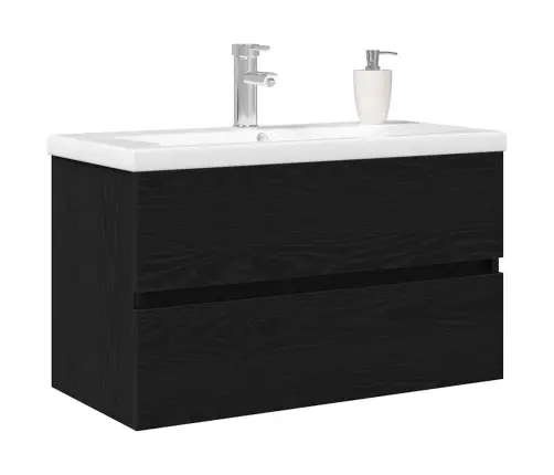 Kriauklės Spintelė Su Saugykla Juoda Ąžuolo 80 X 39 X 62 Cm