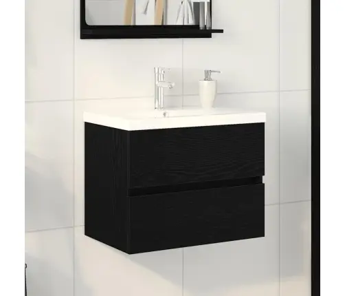 Izlietnes Skapītis Ar Iebūvētu Izlietni Melnais Ozols Mdf Vidaxl