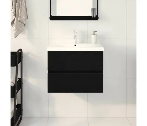 Izlietnes Skapītis Ar Iebūvētu Izlietni Melnais Ozols Mdf Vidaxl