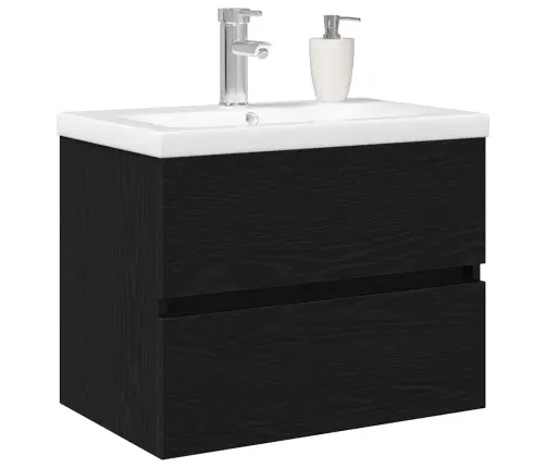 Izlietnes Skapītis Ar Iebūvētu Izlietni Melnais Ozols Mdf Vidaxl