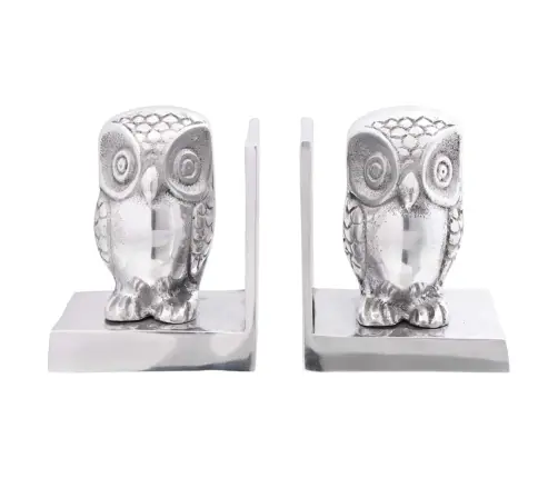 Grāmatu Turētāji 2 Gabali Sudrabs 7X9X11 Cm Alumīnija Pūce Vidaxl