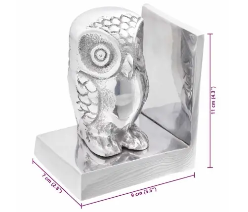 Grāmatu Turētāji 2 Gabali Sudrabs 7X9X11 Cm Alumīnija Pūce Vidaxl