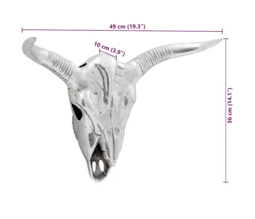 Bulių Kaukolė Sidabro 49 X 10 X 36 Cm Aliuminis