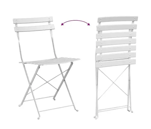 3 Daļu Salokāms Bistro Komplekts, Balts Tērauds Vidaxl