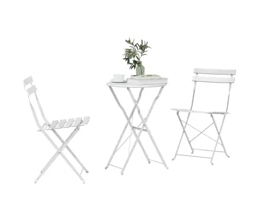 3 Daļu Salokāms Bistro Komplekts, Balts Tērauds Vidaxl