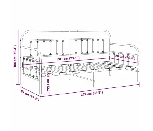 Dienas Gultas Rāmī Melnā 90X200 Cm Tērauda Vidaxl